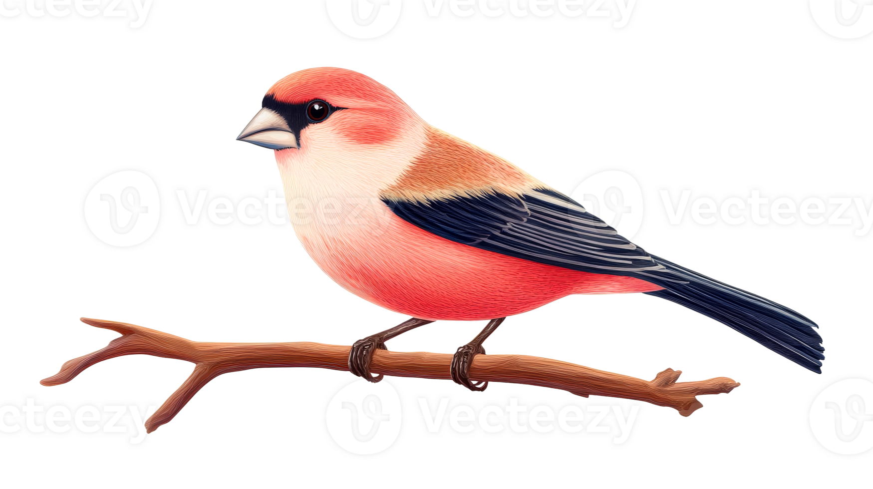 A beautiful pink bird sitting on a branch, cut out transparent png
