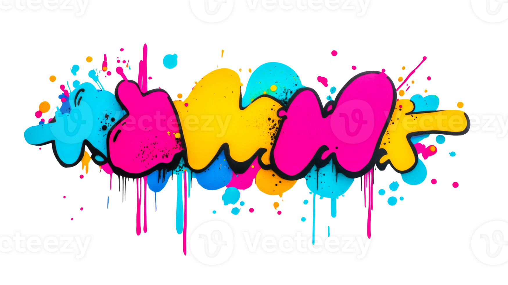 Colorful paint graffiti design with splashes and drips, cut out transparent png
