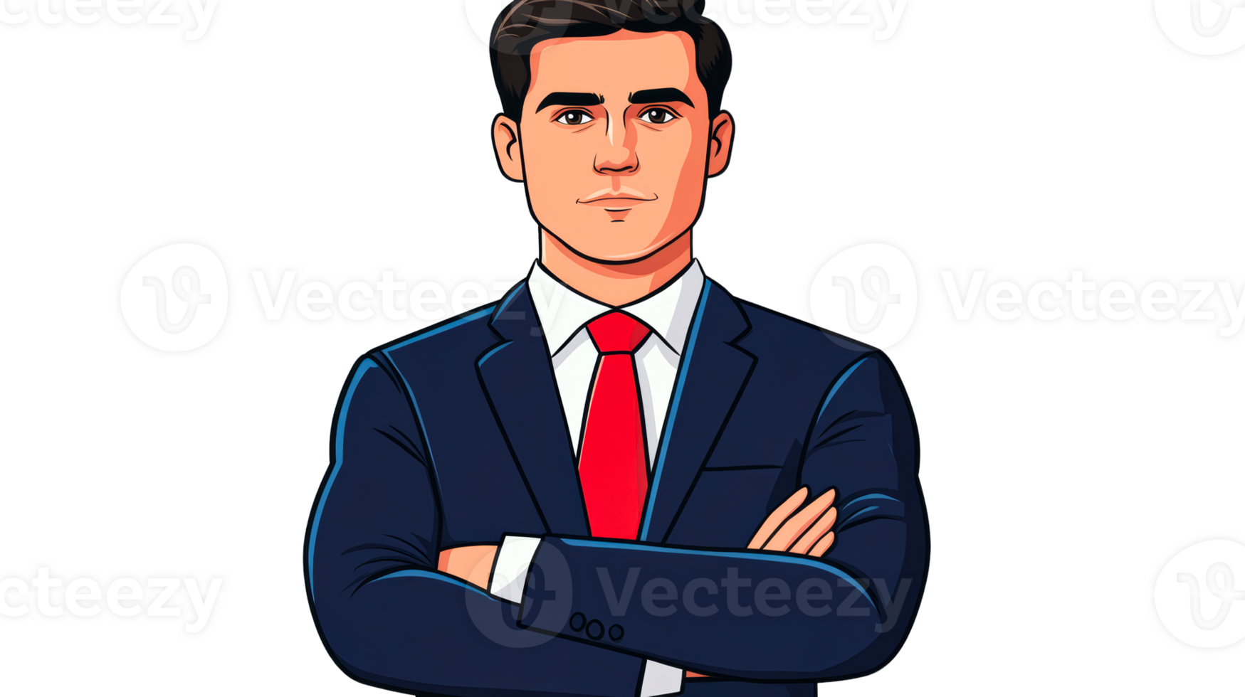 Confident businessman, suit, tie, arms crossed, portrait, cut out transparent png