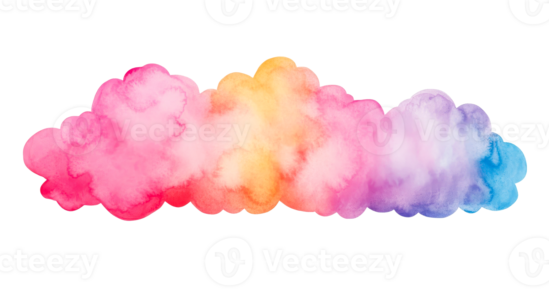 Colorful watercolor cloud, pink, orange, blue isolated, cut out transparent png