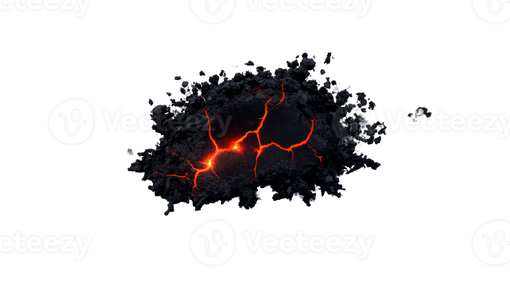 Molten Rock Formation with Cracks and Glow, cut out transparent png