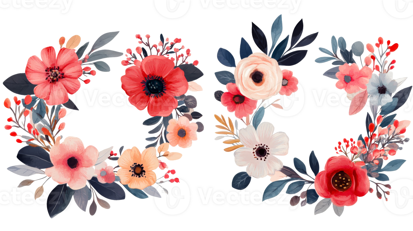 Floral wreaths with watercolor flower, floral arrangement, cut out transparent png