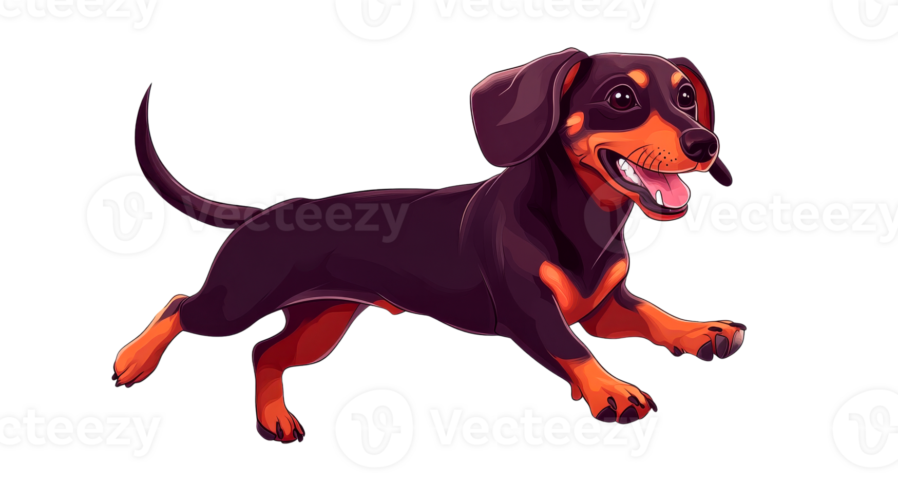 Happy dachshund running and playing outdoors animation, cut out transparent png