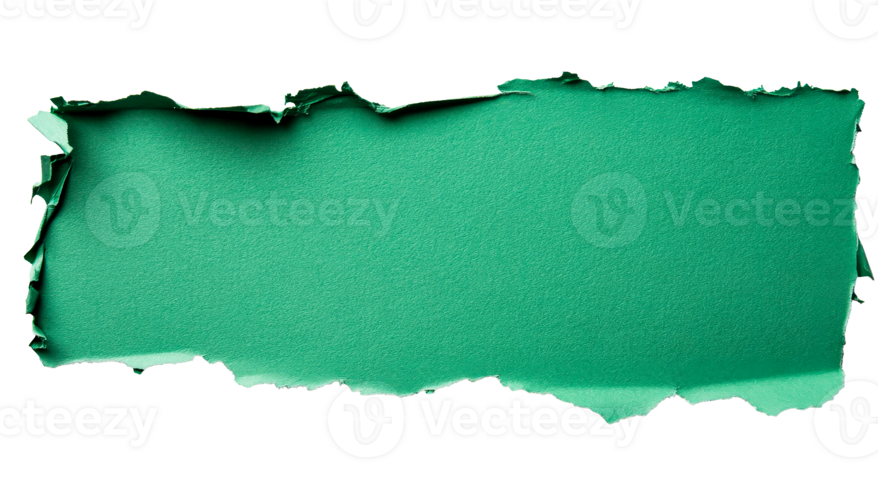 Green torn paper texture, rough edges on black background, cut out transparent png