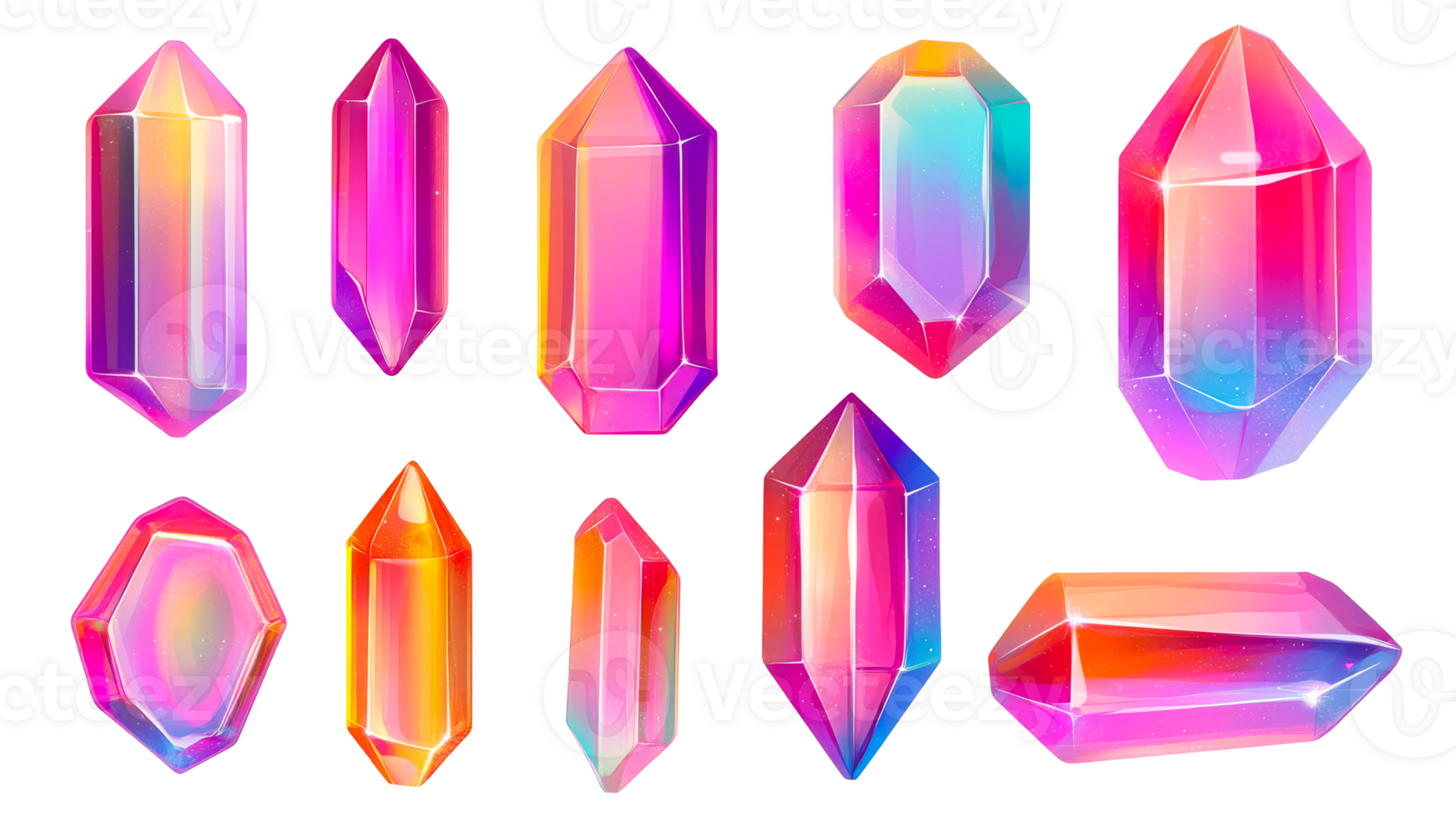 Collection of colorful crystals and minerals, cut out transparent png