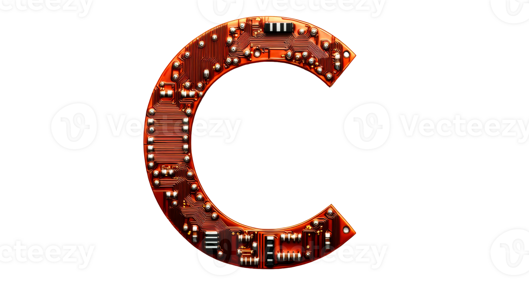Letter C, circuit board, copper, electronics, details, technology, cut out transparent png