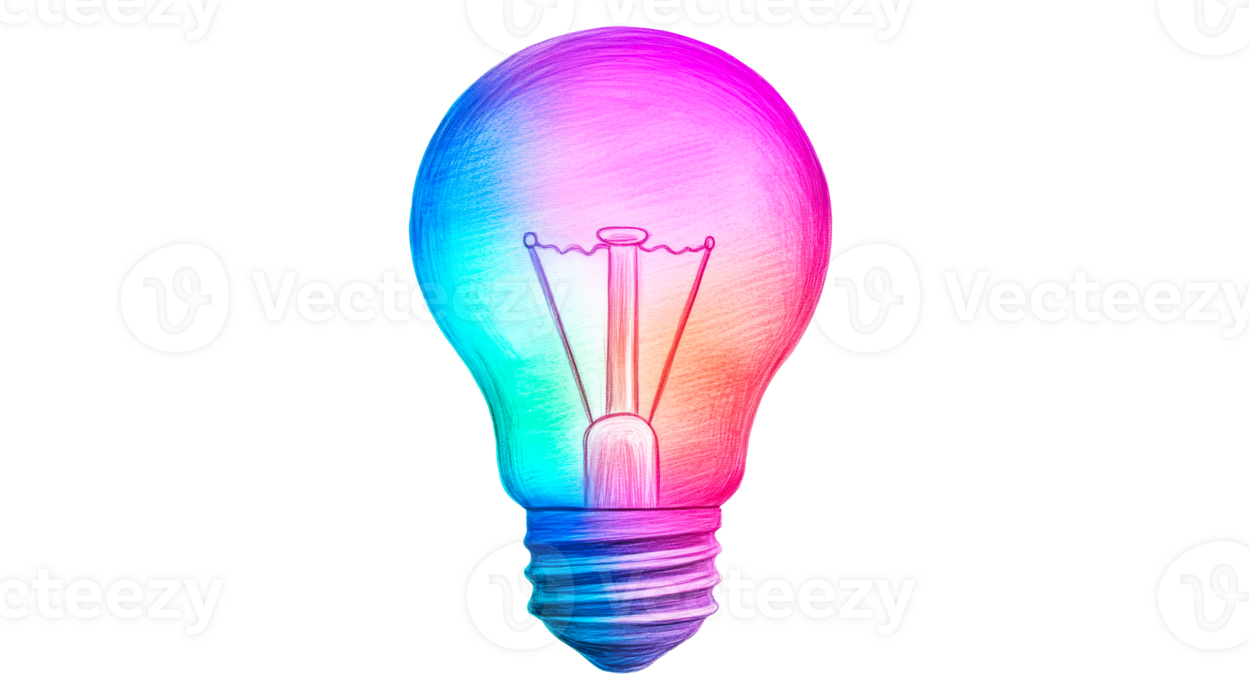 Light Bulb with Colorful Pencils Drawing, cut out transparent png
