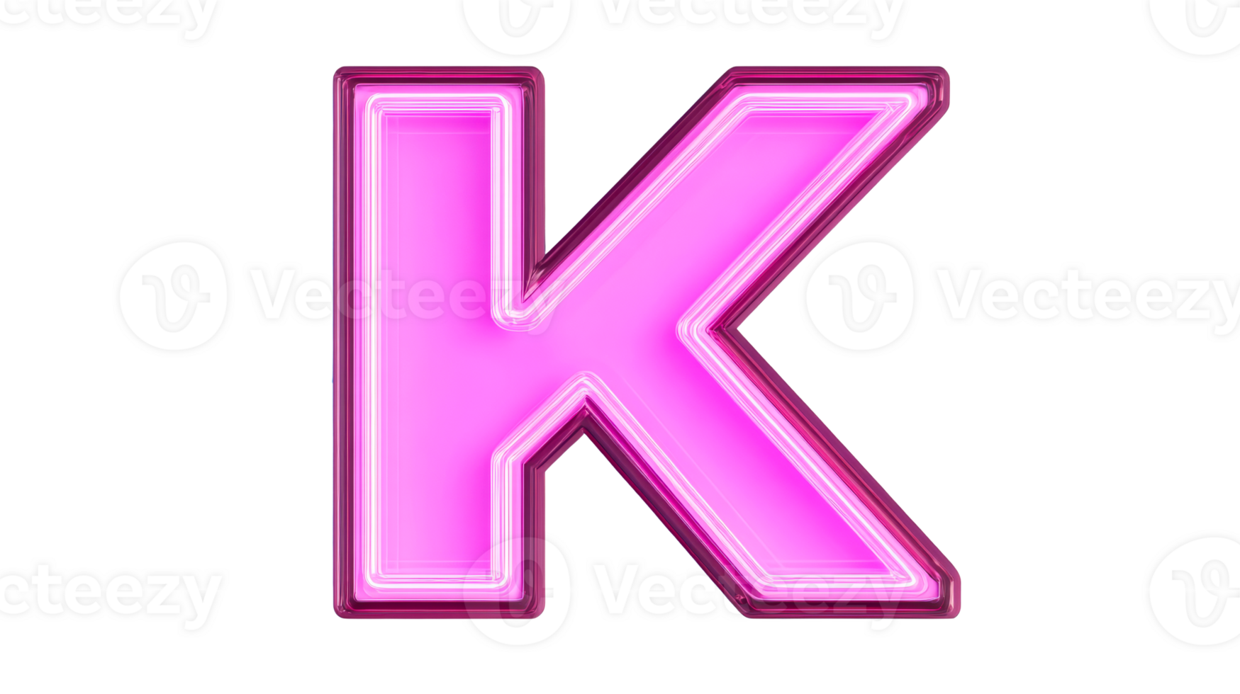 Bright pink neon letter K, glossy effect, retro style, cut out transparent png