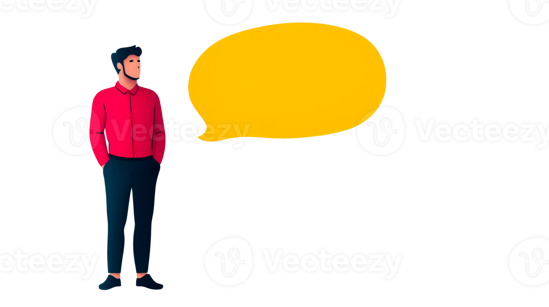 Man standing, thinking, speech bubble, art, graphic, cut out transparent png