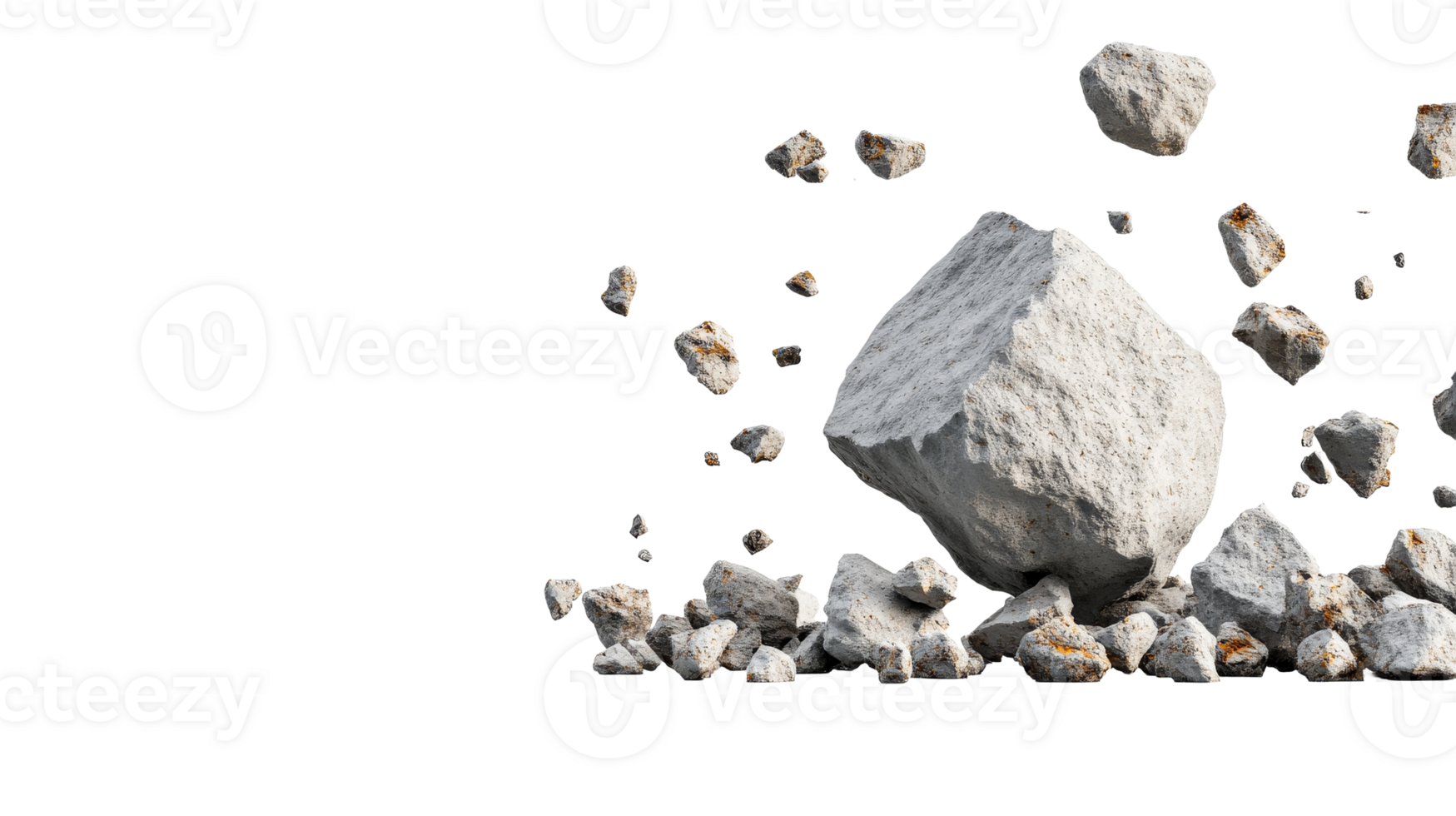 Floating stones with rough texture and small stone on background, cut out transparent png
