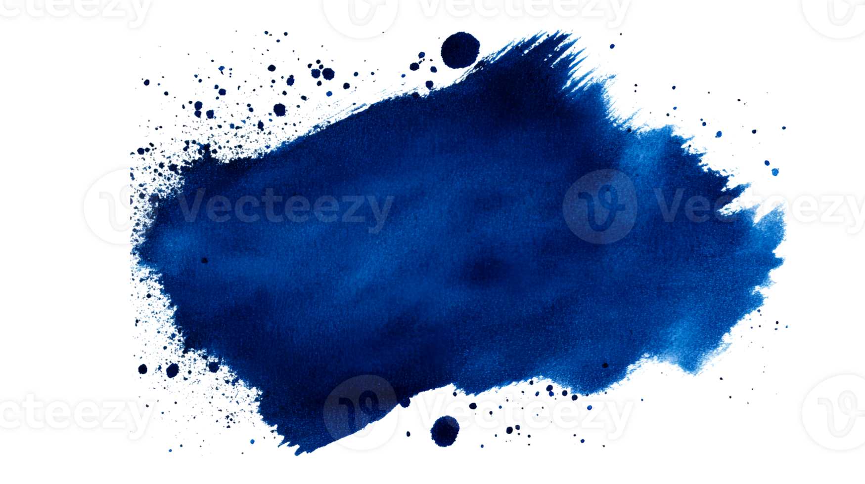 Dark blue watercolor brushstroke with splatters, cut out transparent png