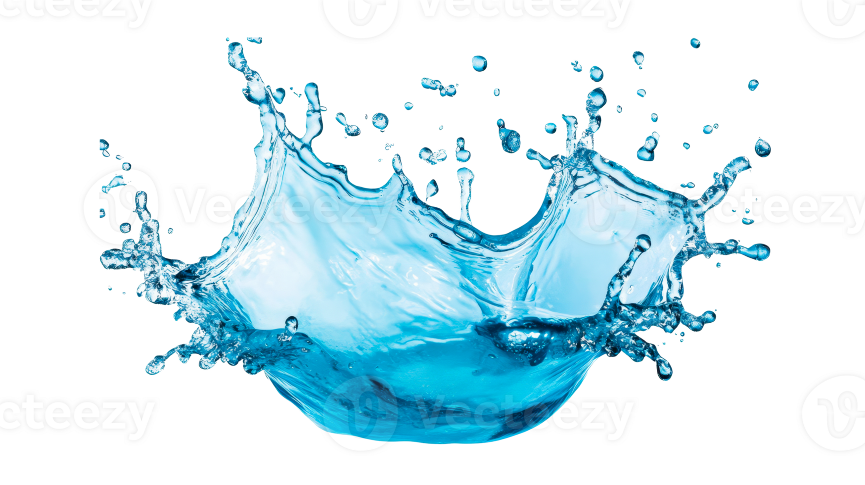 Water splash with droplets in motion on black, cut out transparent png