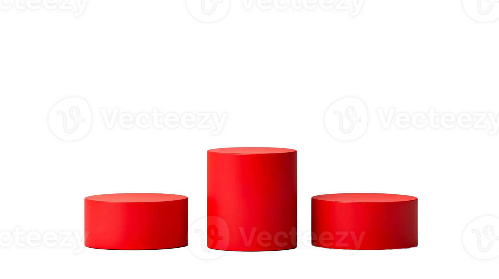 Red cylinder podiums on black background, cut out transparent png