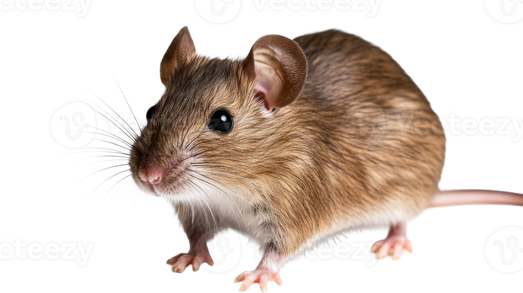 Adorable Brown Mouse with Shiny Eyes and White Whiskers, cut out transparent png