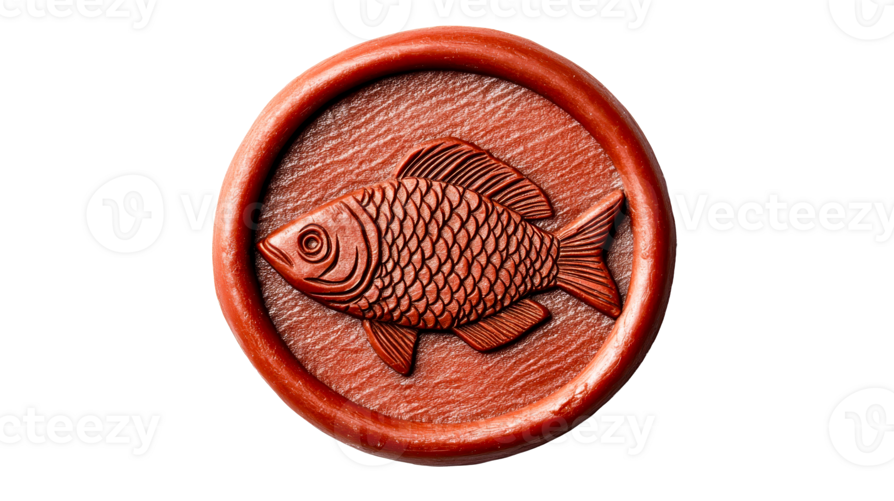 Fish seal impression with scale detail, traditional craft, cut out transparent png