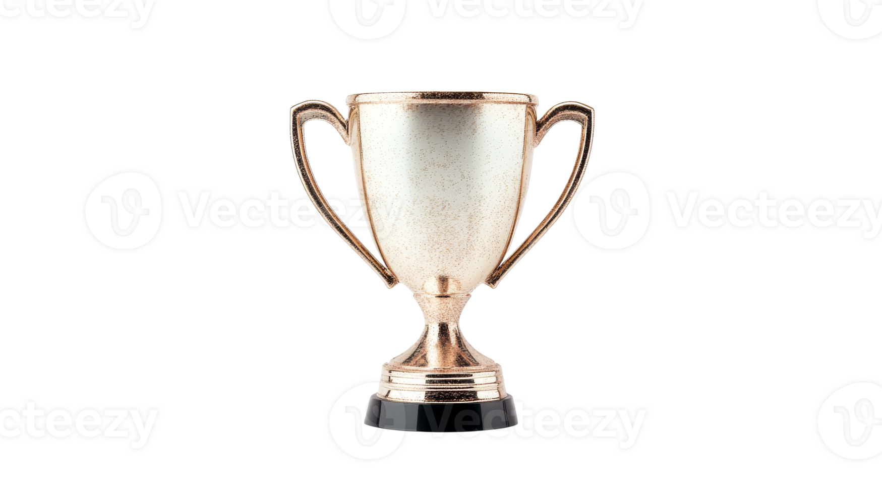 Elegant golden trophy cup with handles on dark background, cut out transparent png