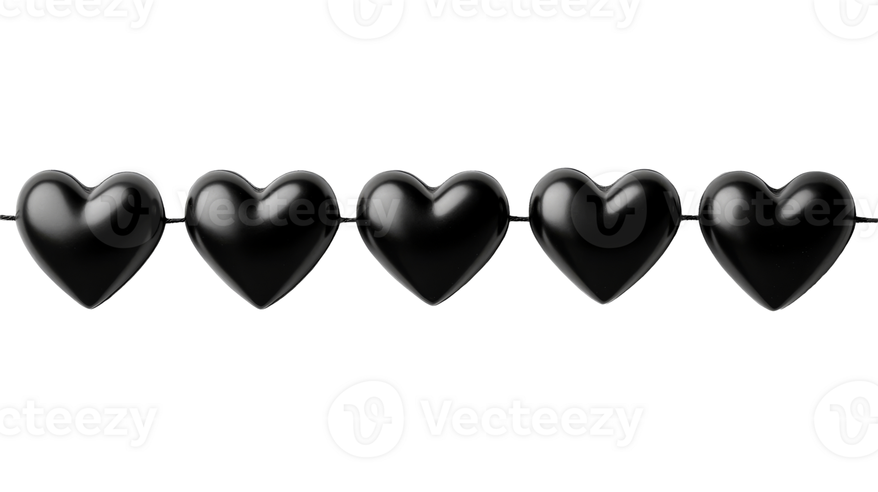 Black hearts garland on black backdrop, romantic design element, cut out transparent png