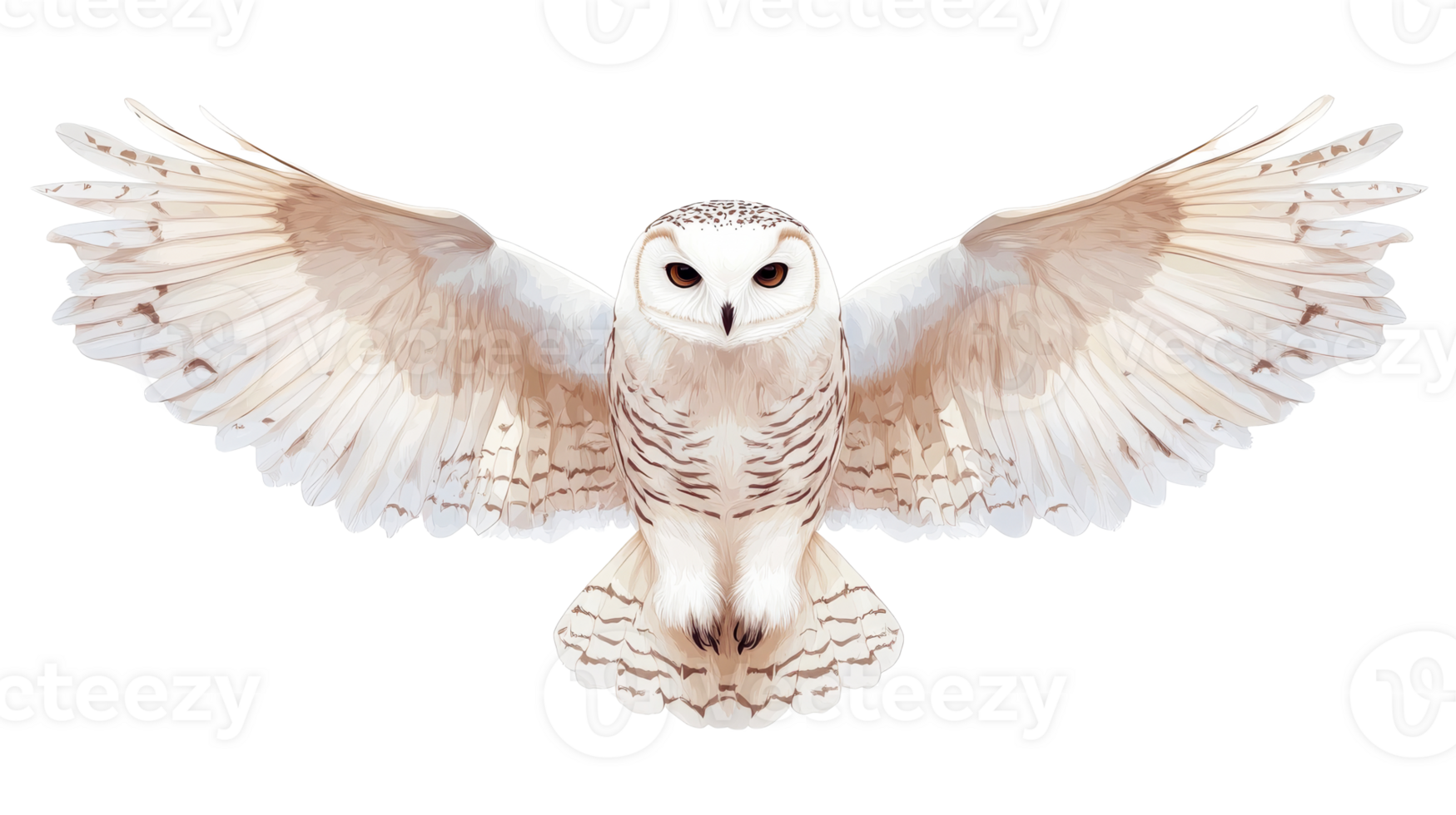 Snowy owl soars with outstretched wings, wildlife illustration, cut out transparent png