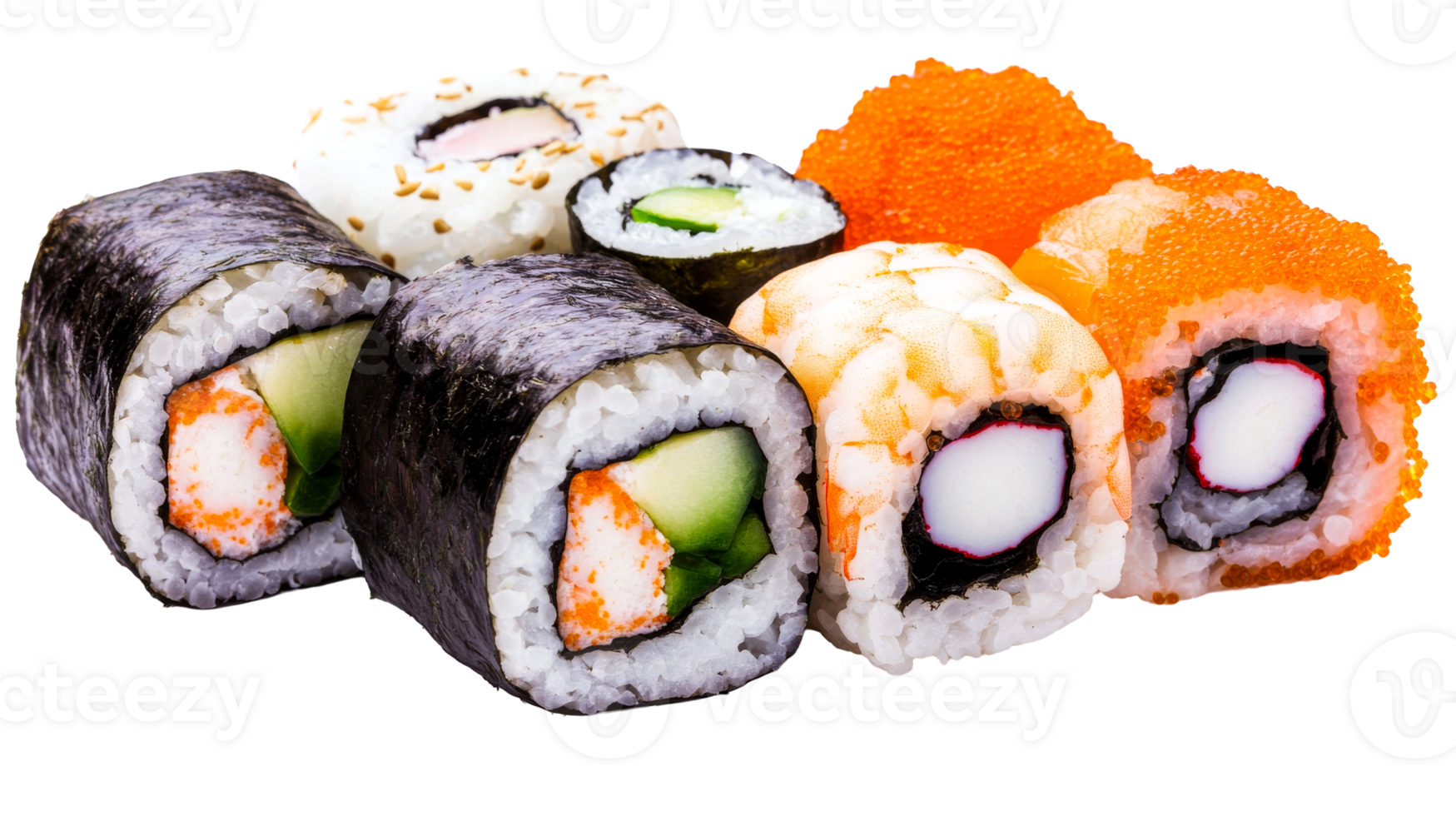 Assorted sushi rolls, Japanese cuisine delicacy, cut out transparent png