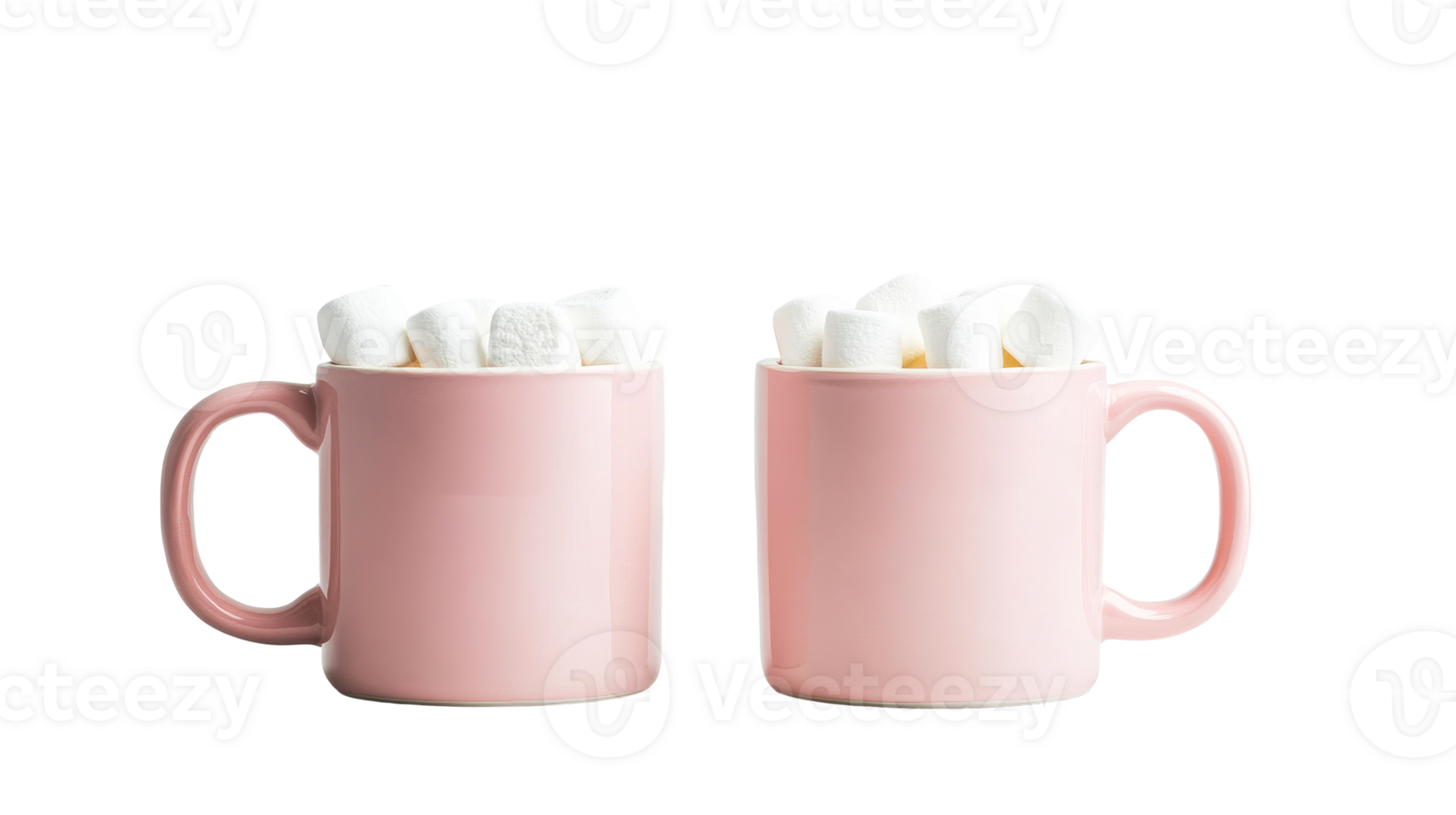 Pink mugs with marshmallows, cut out transparent png