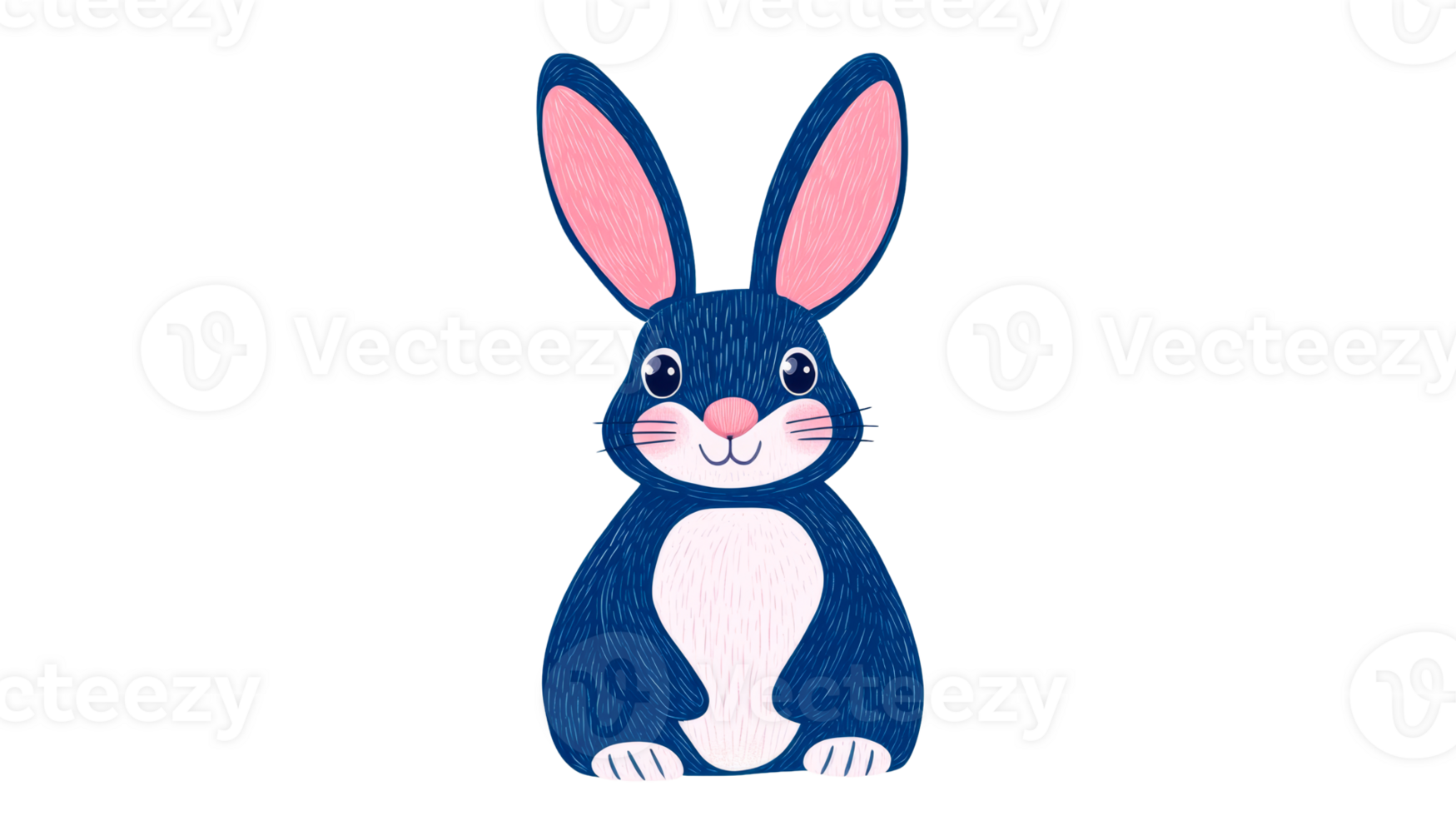 Blue bunny with pink inner ear, cut out transparent png