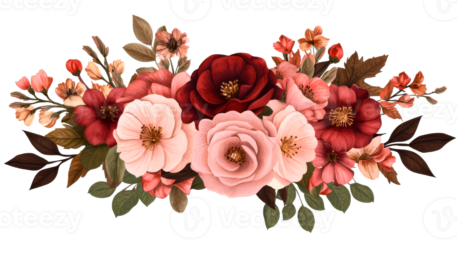 Elegant floral arrangement of roses and leaves, cut out transparent png
