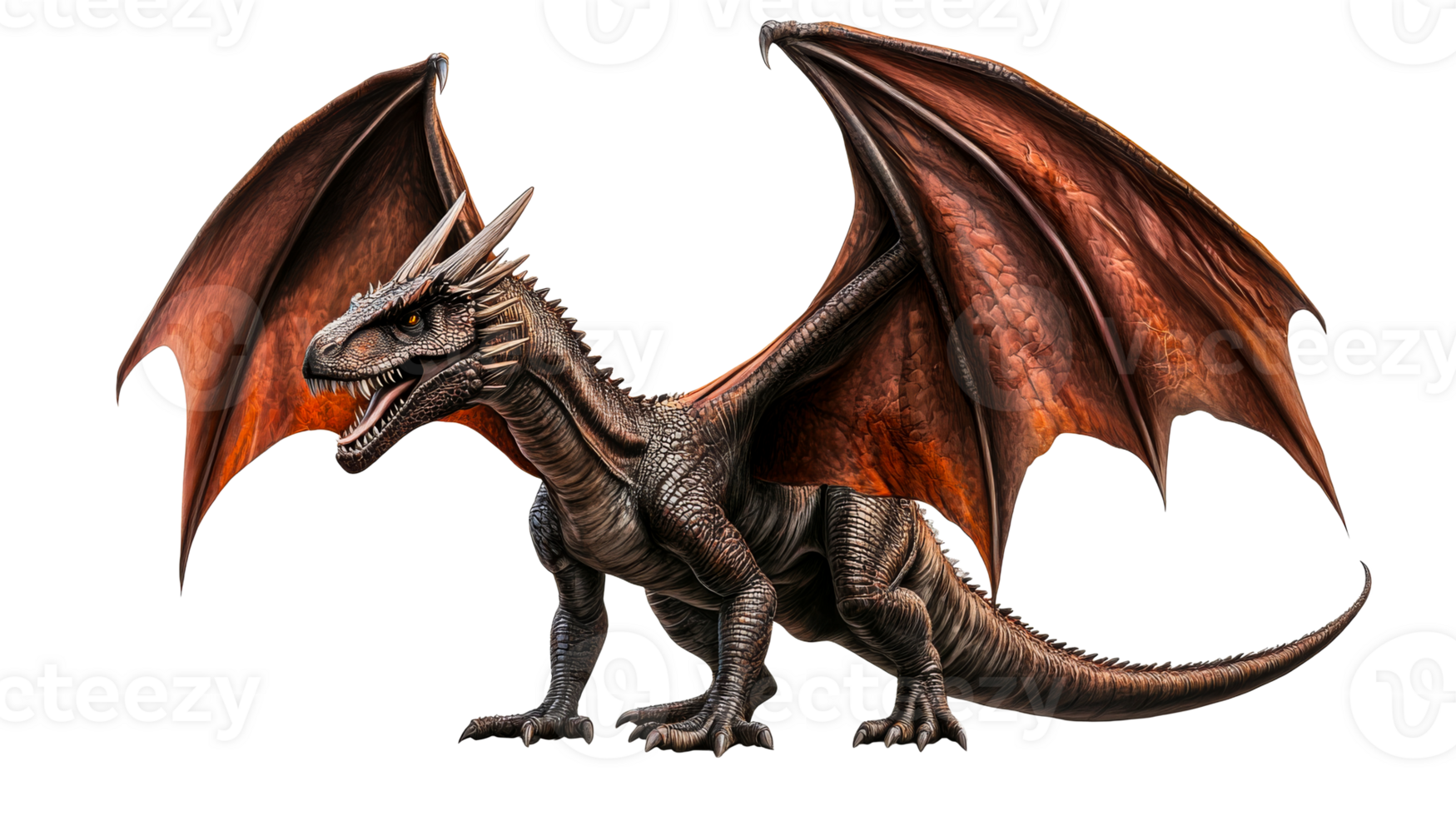 Dragon with Spread Wings, Fierce Expression, Fantasy Creature, cut out transparent png