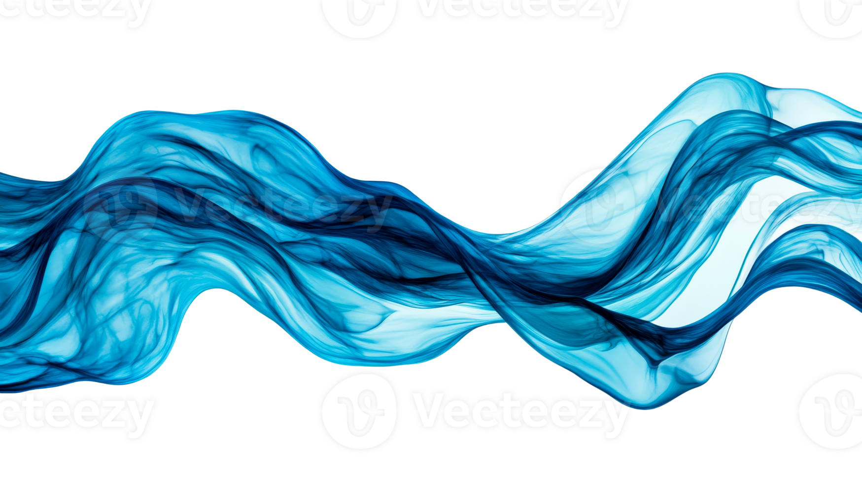 Abstract blue smoky waves on black background, cut out transparent png