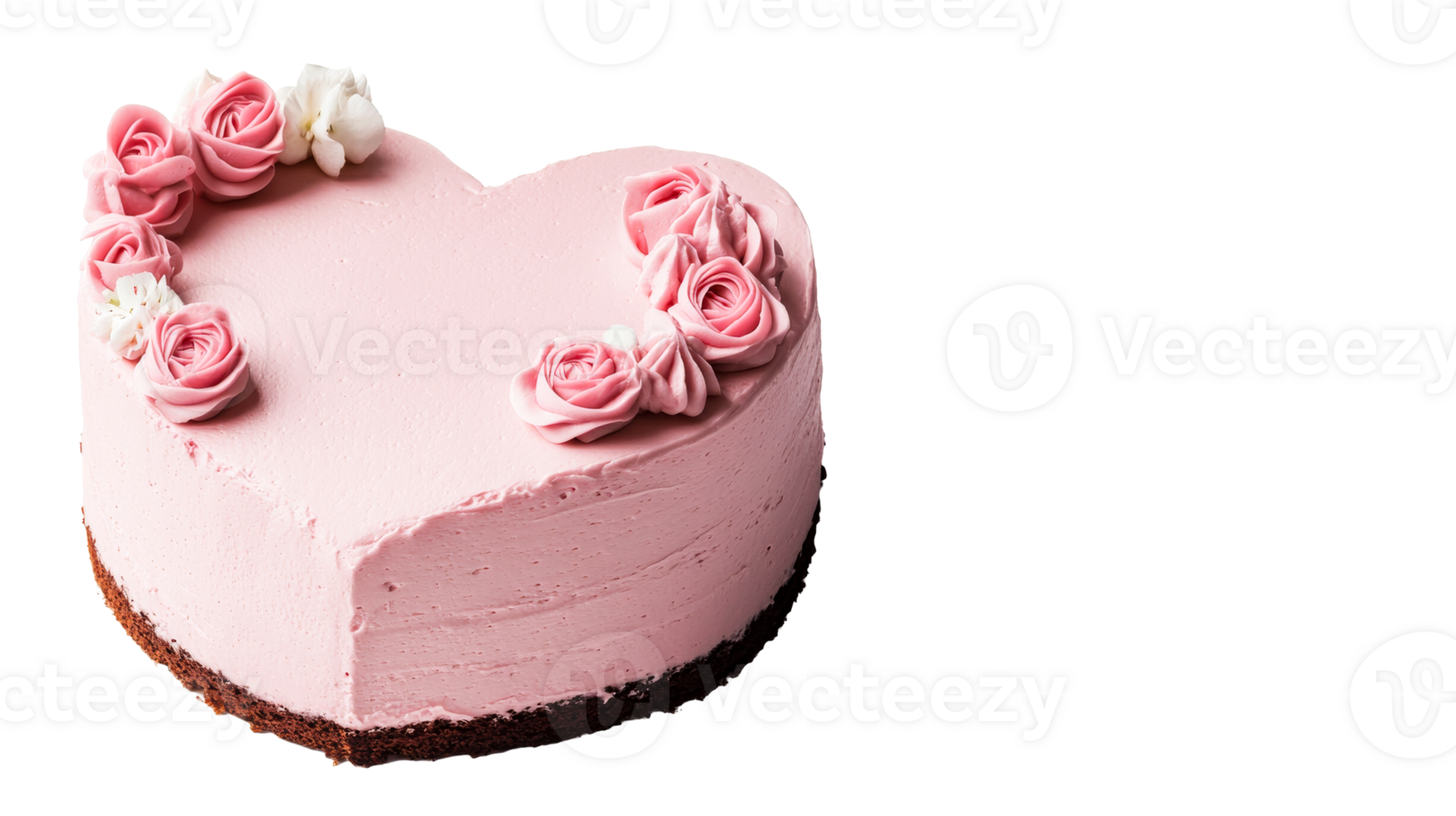 Pink heart-shaped cake with roses, dessert delicacy, pastry treat, cut out transparent png