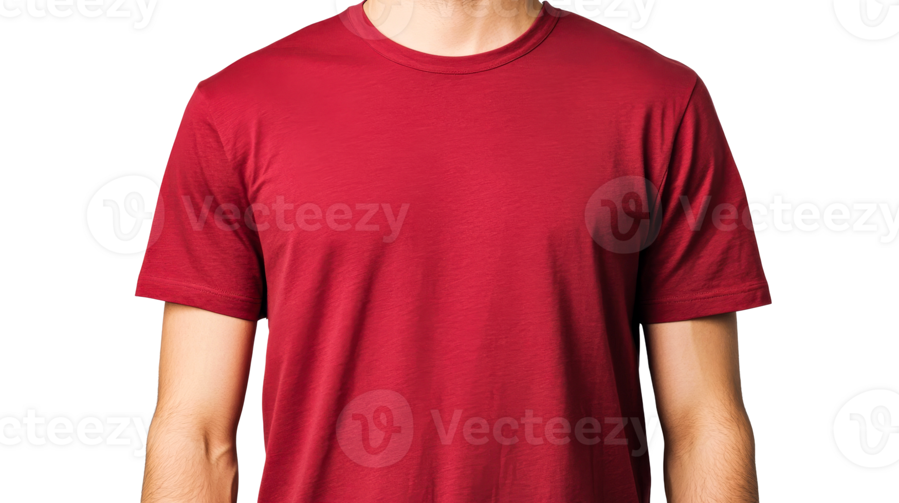 Man in a vibrant red t-shirt against a black background, cut out transparent png