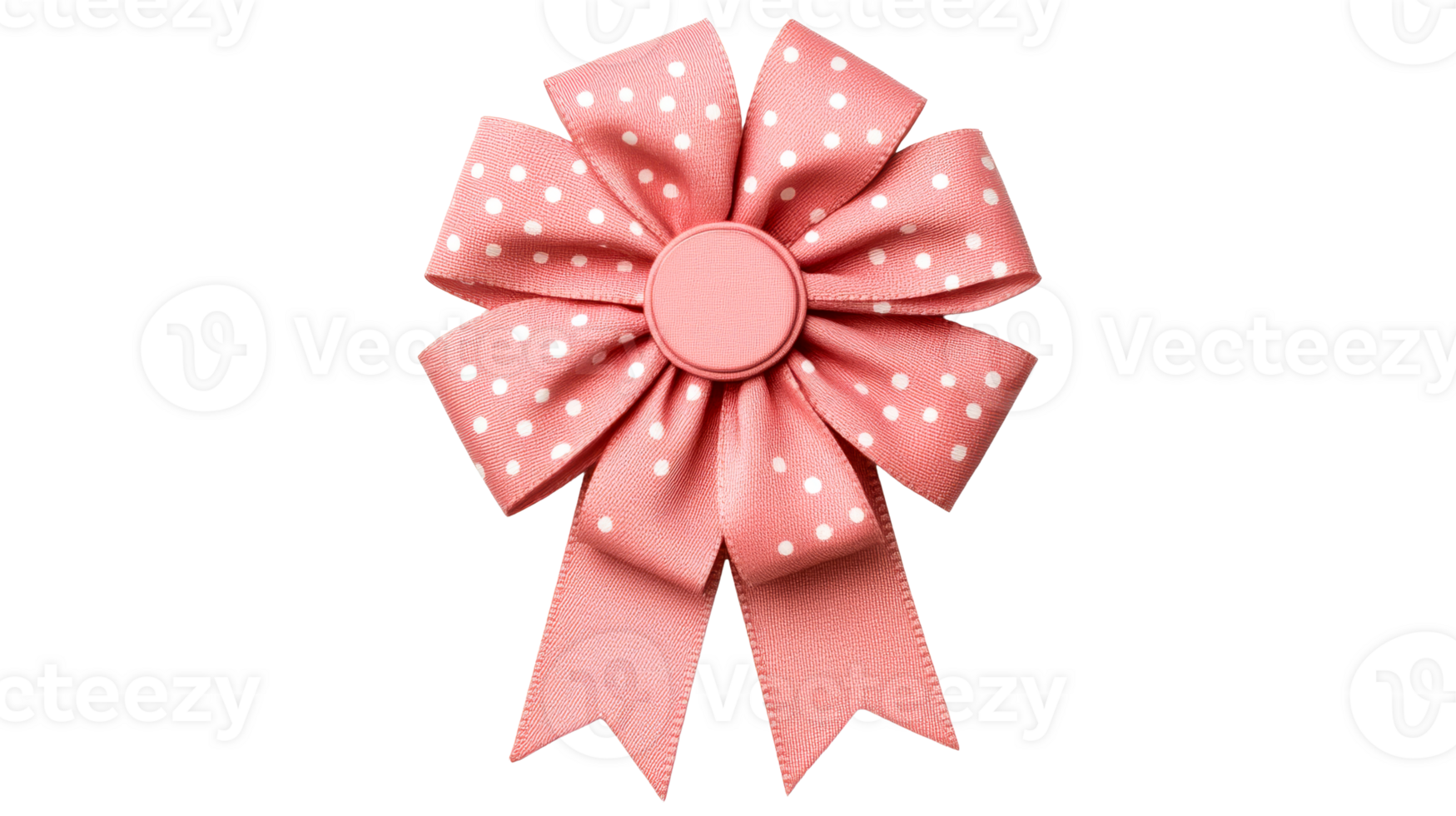 Polka dot bow with circular center in pink, cut out transparent png
