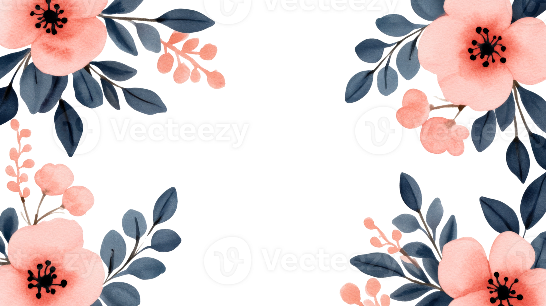 Floral frame with watercolor flowers and leaves design, cut out transparent png