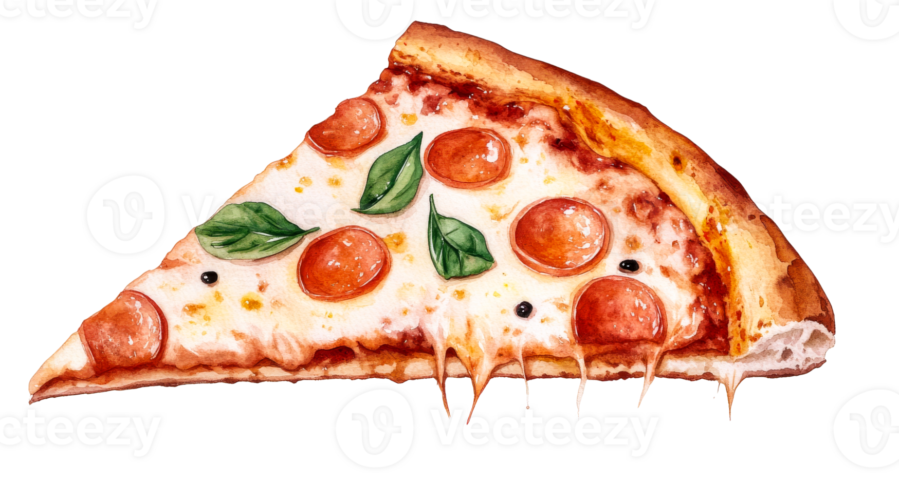 Pepperoni Pizza Slice with Basil Illustration, Delicious, Cut Out Transparent png