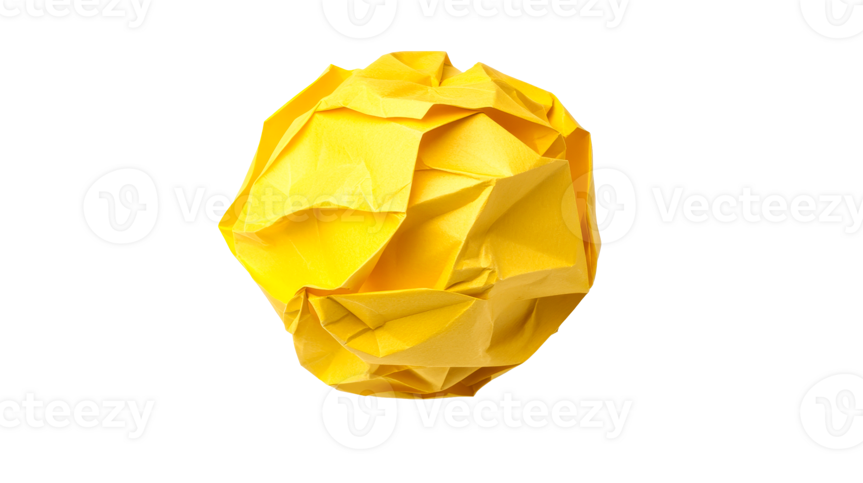 Crumpled Yellow Paper Ball Texture on Black Background, cut out transparent png