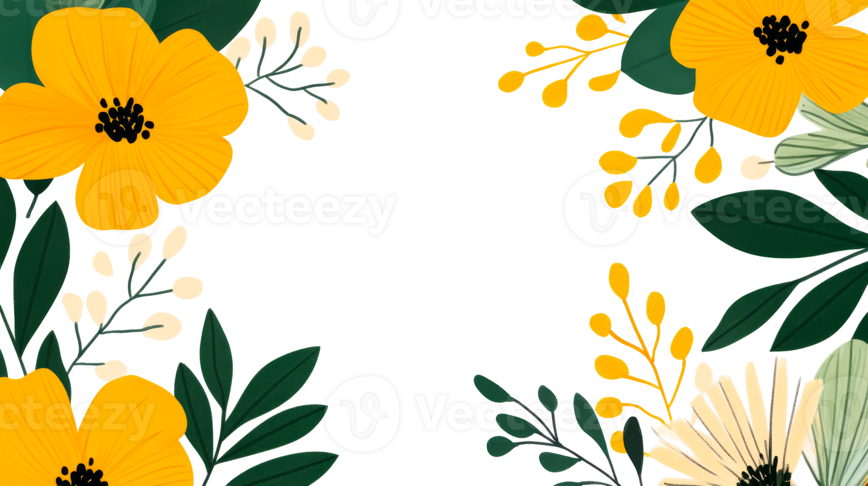 Decorative botanical frame with yellow flowers, cut out transparent png