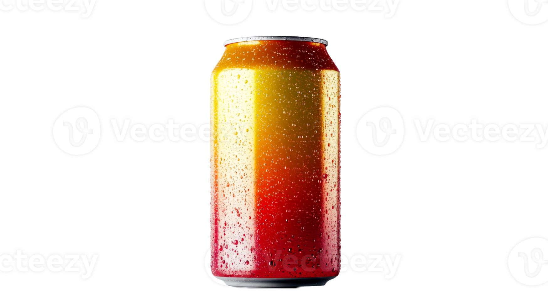 Cold metal can with water droplets in gradient colors, cut out transparent png