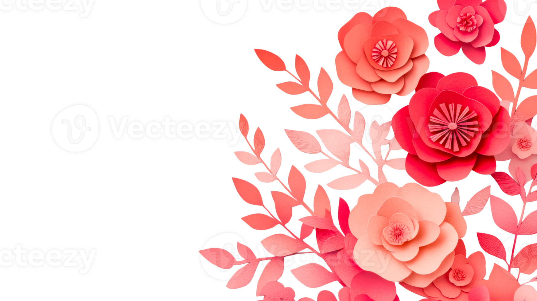 Paper flowers on black background, design element, cut out transparent png