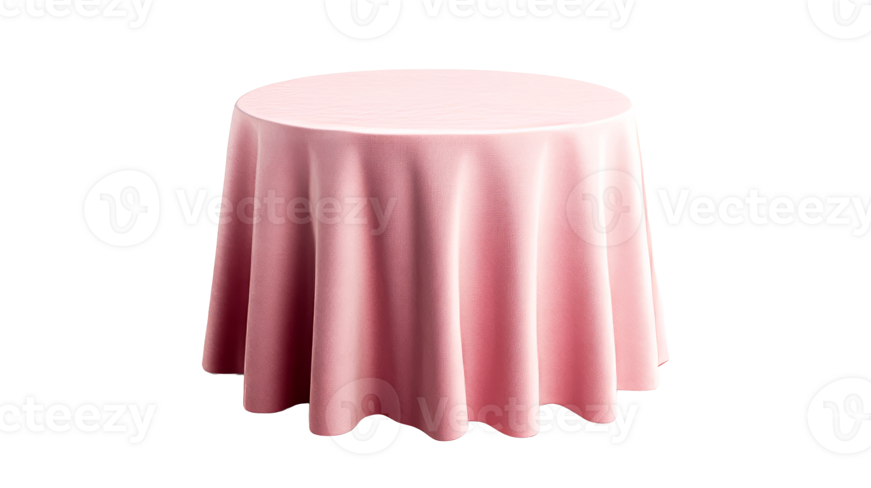 Round table with pink tablecloth for mockup presentation, cut out transparent png
