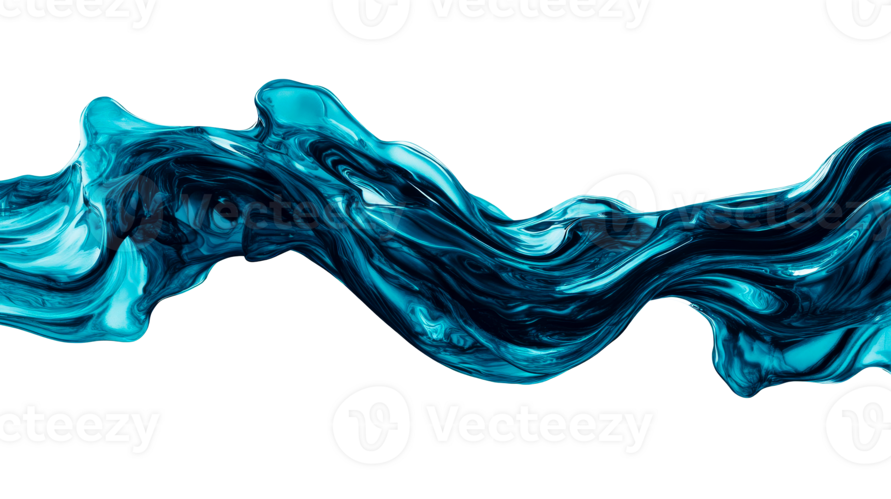 Blue holographic wave with metallic luster, swirl element, cut out transparent png