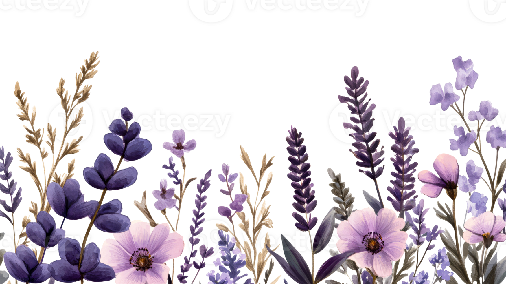 Delicate floral arrangement of lavender and wildflowers, cut out transparent png