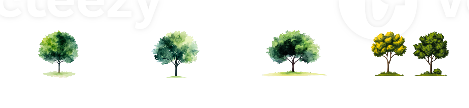 Watercolor trees assortment, isolated, landscape design elements, cut out transparent png