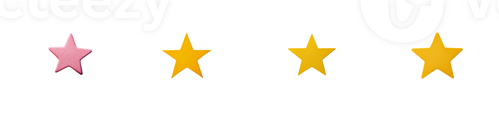 Four textured stars, pink and yellow, on a black background, cut out transparent png