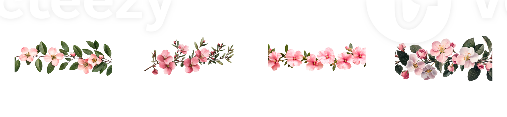 Branch with pink flowers and green leaves, blossom plants ,cut out transparent png