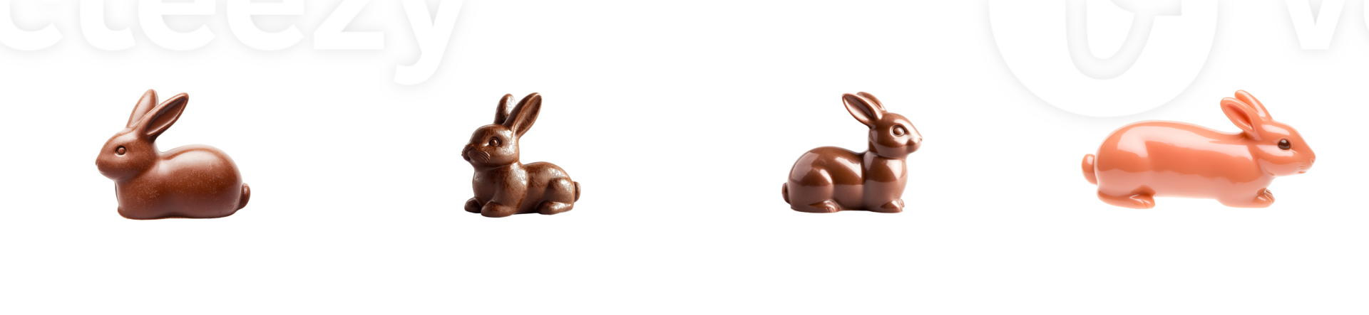 Chocolate easter bunnies assortment, variety, cut out transparent png