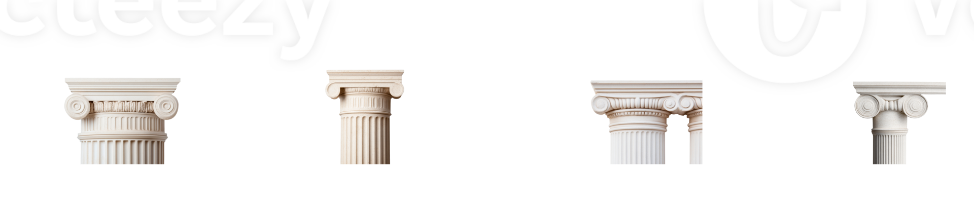Different architectural columns styles, classical, Doric, Ionic , cut out transparent png