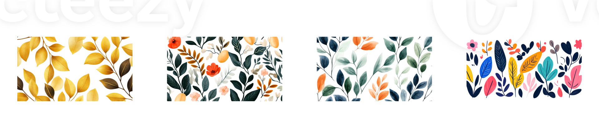 Floral patterns, watercolor illustrations, various backgrounds, cut out transparent png