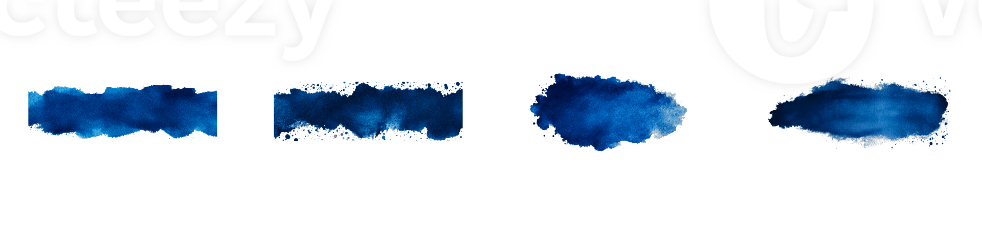Collection of dark blue watercolor abstract design elements, cut out transparent png