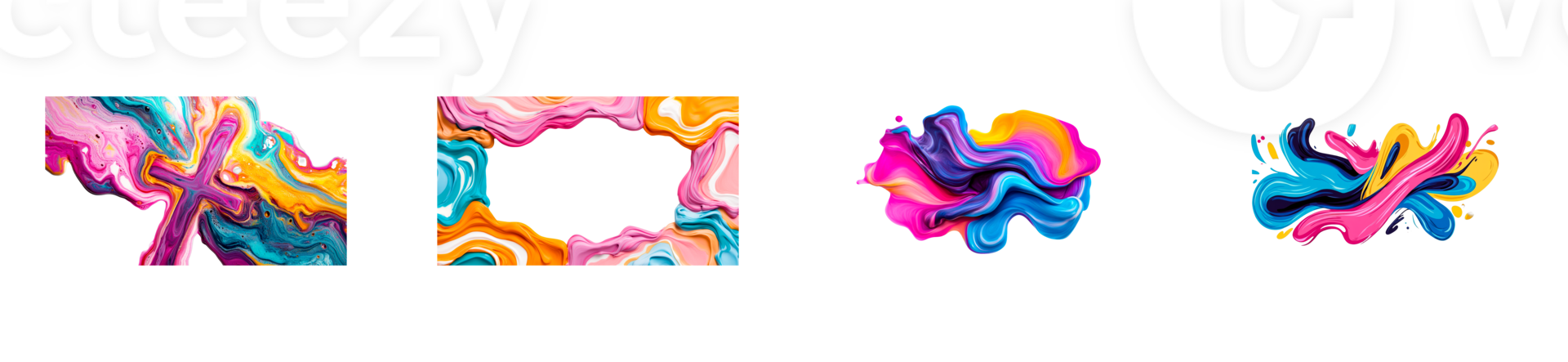 Abstract vibrant colorful paint splashes and flows, cut out transparent png