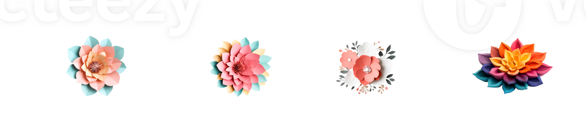 Paper Flowers Collection Elegant and Colorful Decorative Elements, cut out transparent png