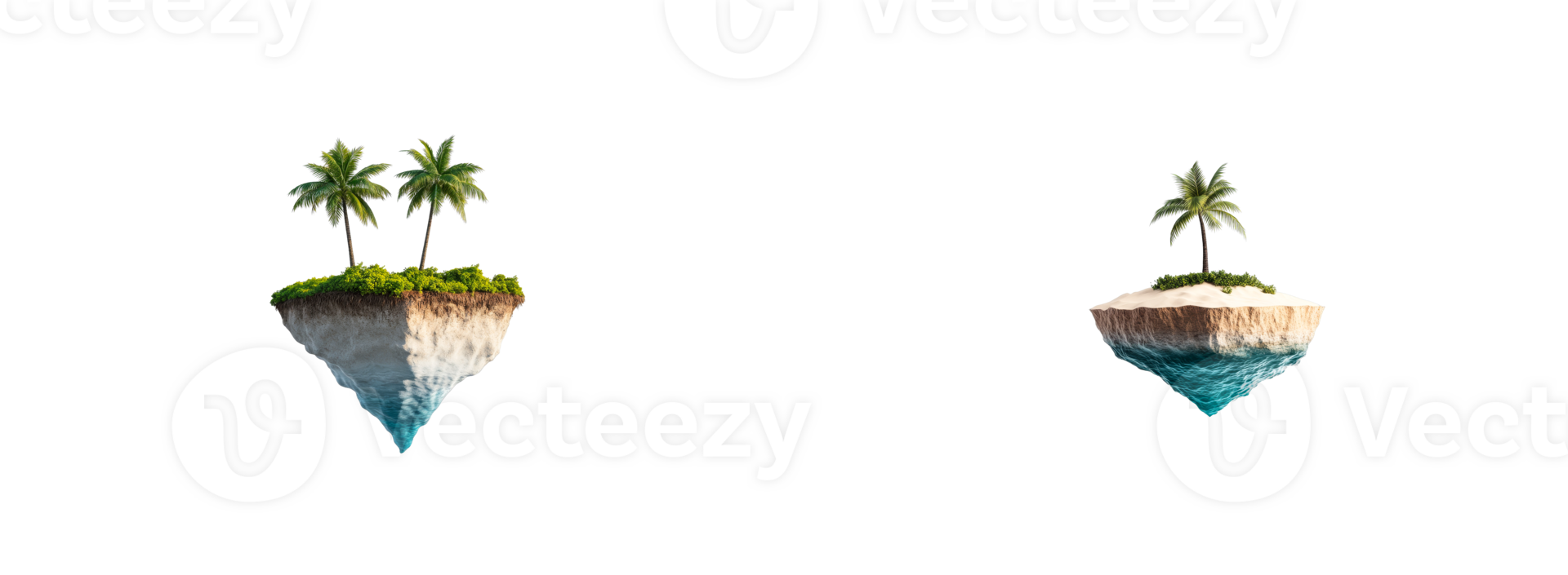Tropical islands with palm trees, isolated in black, cut out transparent png